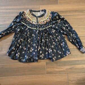 Free People Floral Black Swing Top XL
